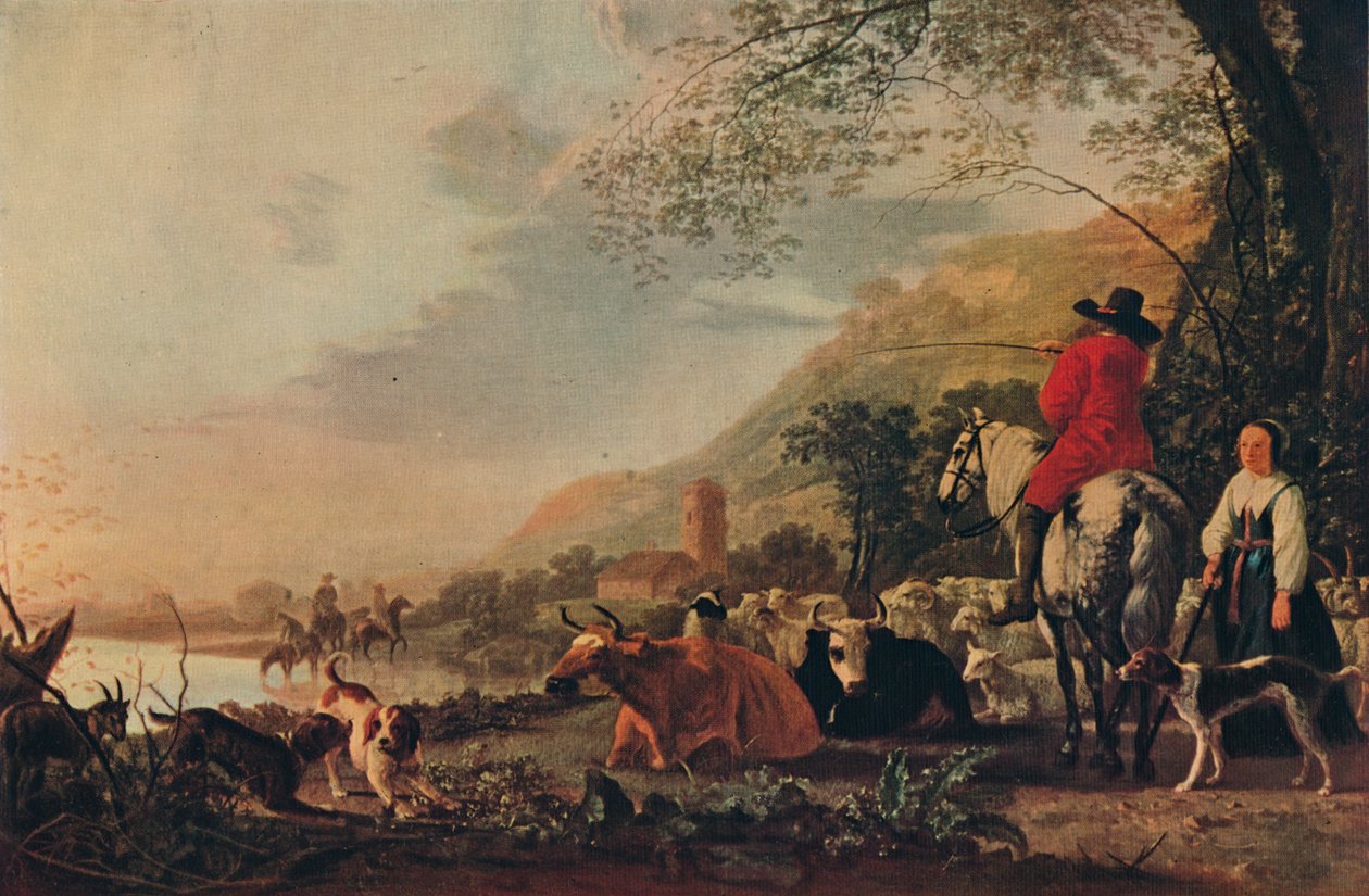Et kupert landskap med figurer, c1655 av Aelbert Cuyp