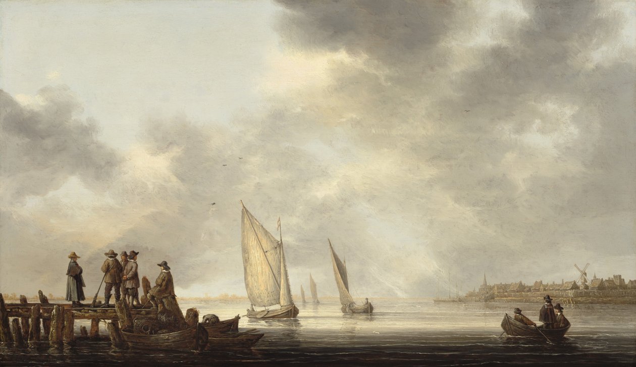 En brygge med utsikt over Dordrecht, tidlig på 1640-tallet. av Aelbert Cuyp