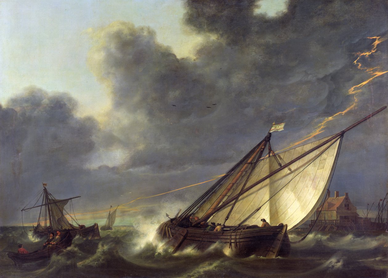 Båter i elvemunningen til Holland Diep in a Storm av Aelbert Cuyp