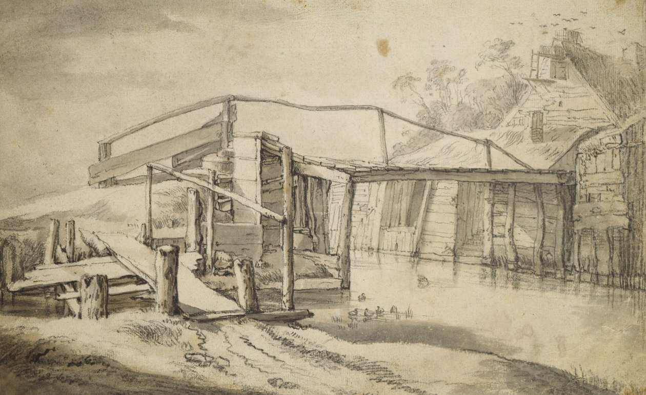 I polderen, 1644 (blyant, kritt og pensel på papir) av Aelbert Cuyp