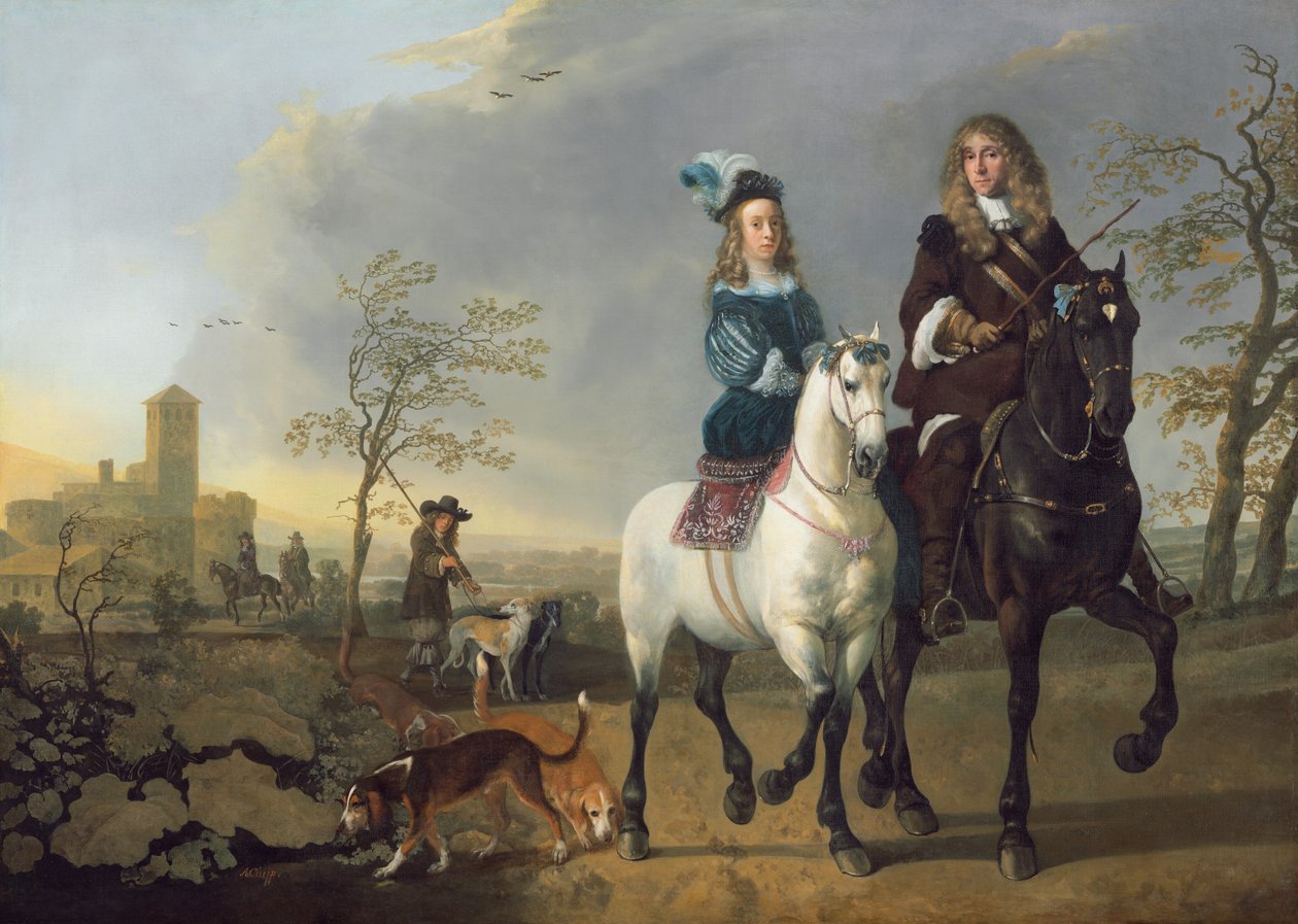 Dame og herre til hest, ca. 1655, omarbeidet 16601665. av Aelbert Cuyp