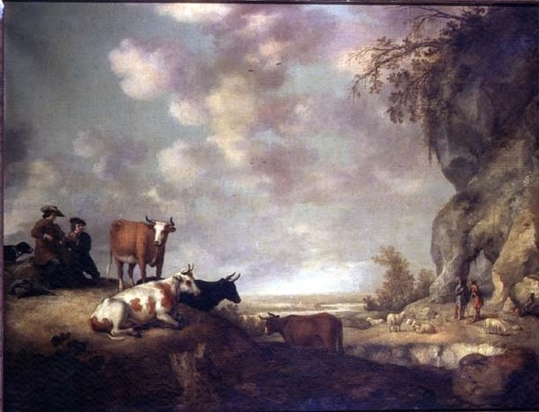 Landskap med gjetere som lager musikk av Aelbert Cuyp