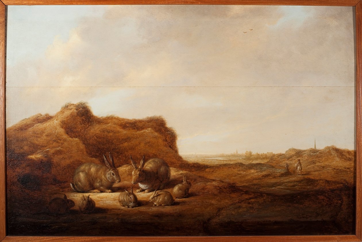 Landskap med kaniner Maleri av Albert (Aelbert eller Aelbrecht) Cuyp (1620-1691) 1641-1642 Dim.44x67 cm Genes, Musei di Strada Nuova (tidligere Palazzo Rosso) av Aelbert Cuyp