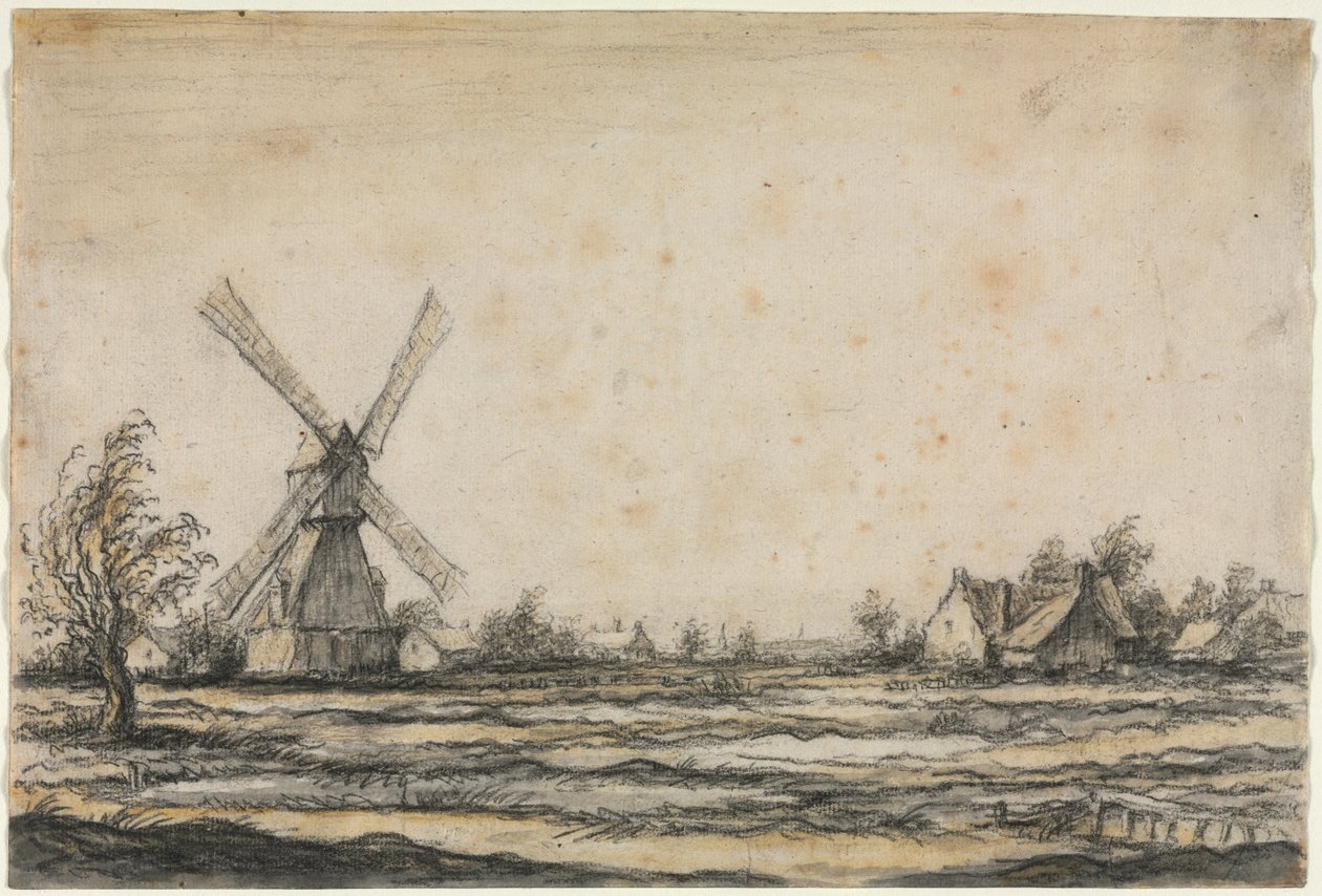 Landskap med en vindmølle nær en gård av Aelbert Cuyp