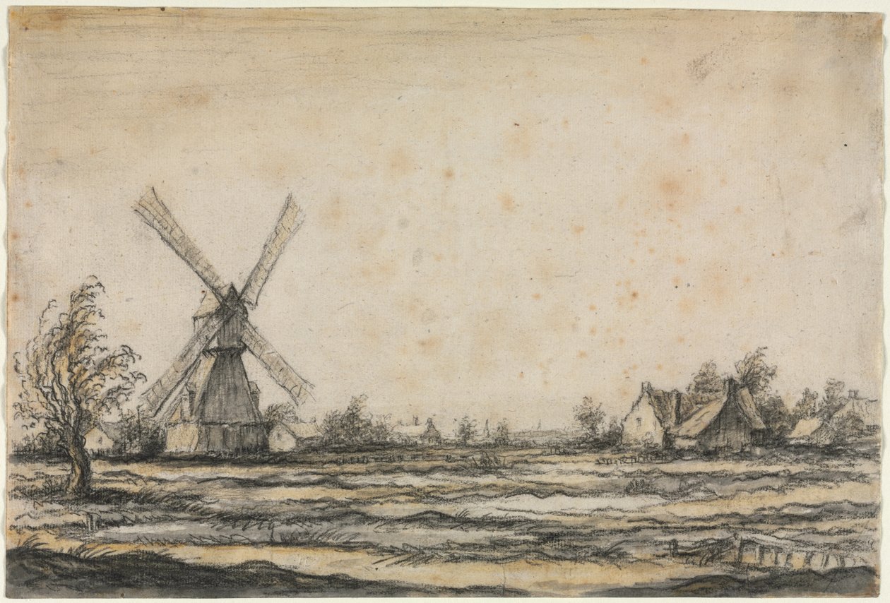 Landskap med en vindmølle nær en gård, 1642-1644. av Aelbert Cuyp