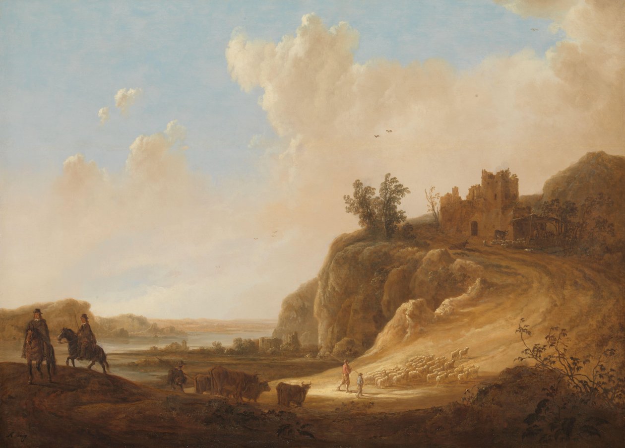 Fjelllandskap med ruinene av et slott av Aelbert Cuyp
