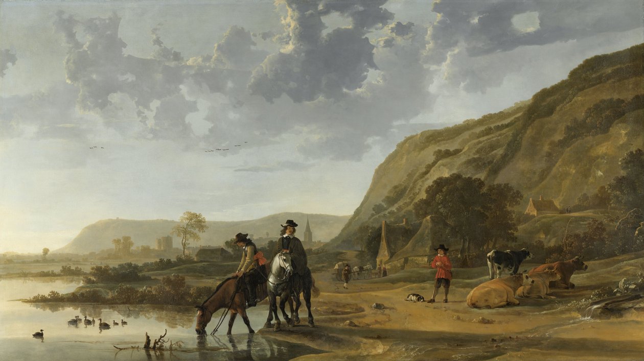 Elvelandskap med ryttere, 1653-7 av Aelbert Cuyp