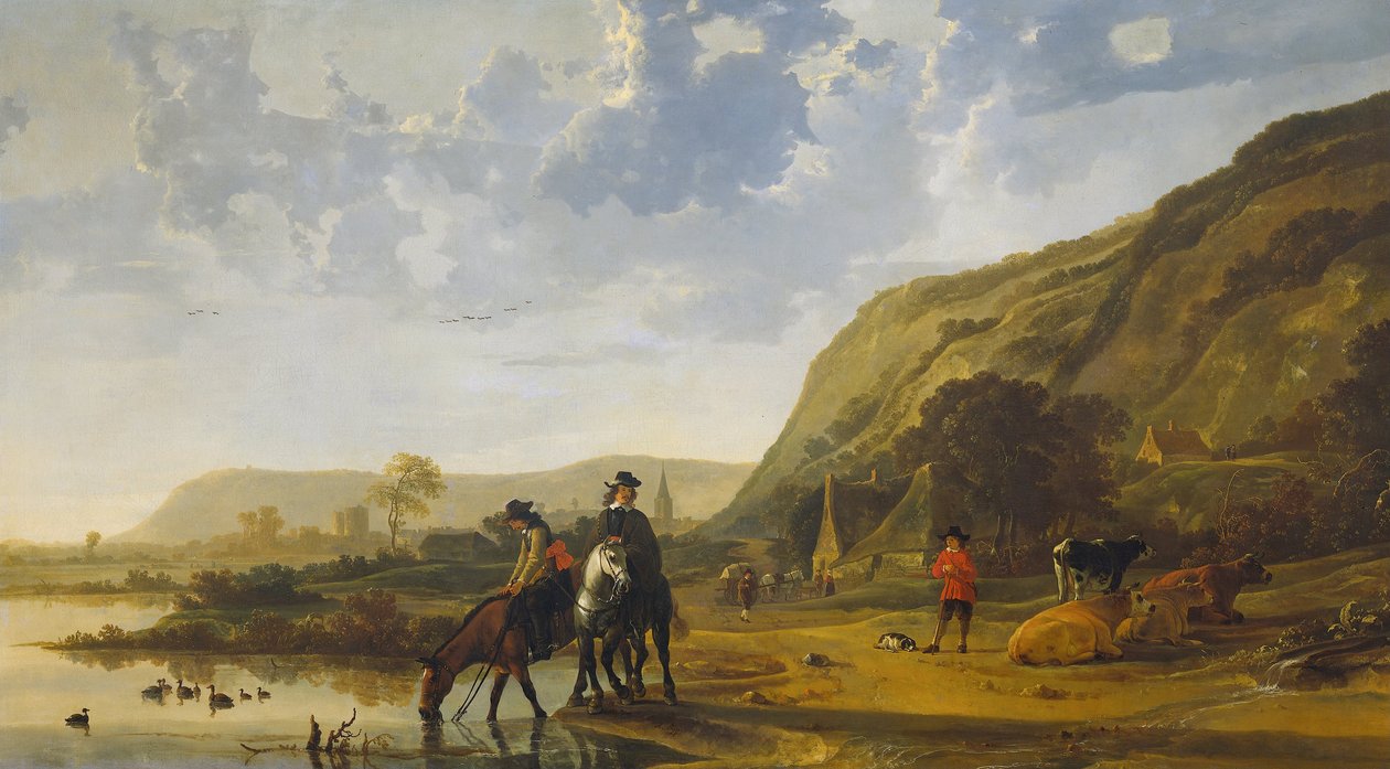 Elvelandskap med ryttere, 1655 av Aelbert Cuyp