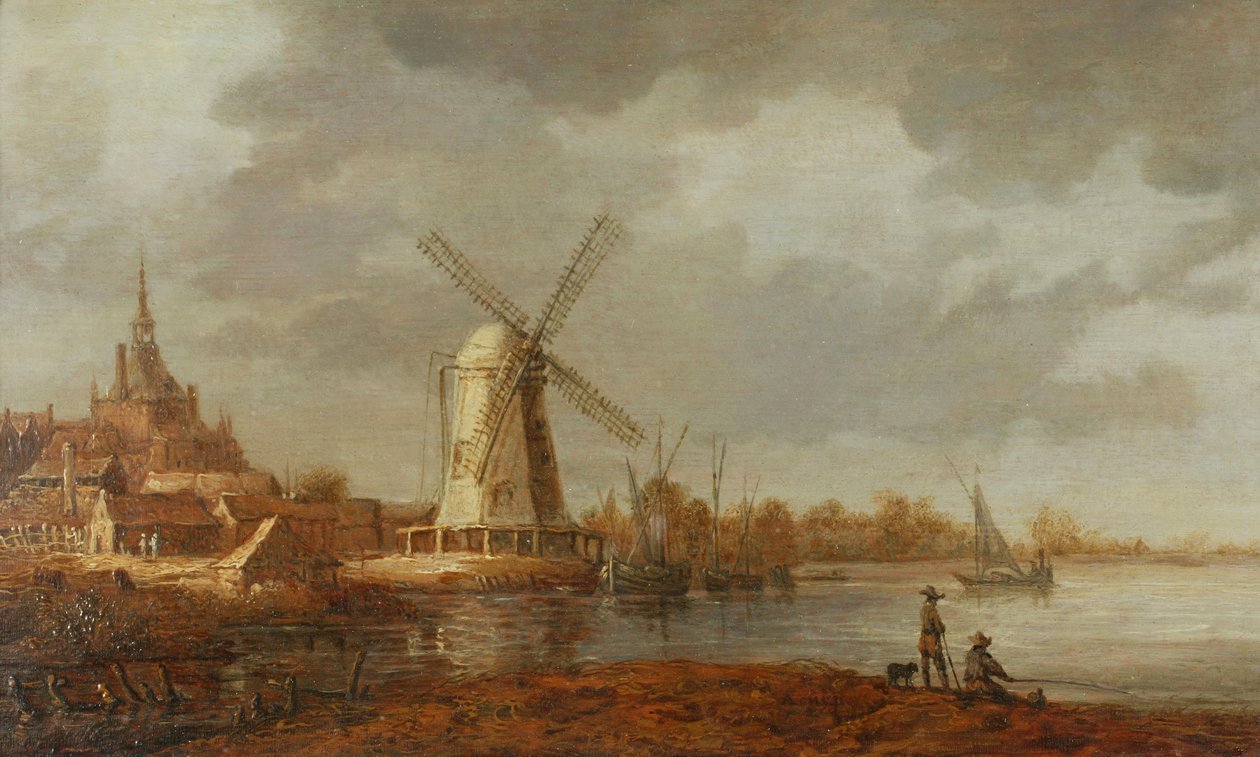Elvescene med utsikt over Dordrecht (olje på panel) av Aelbert Cuyp