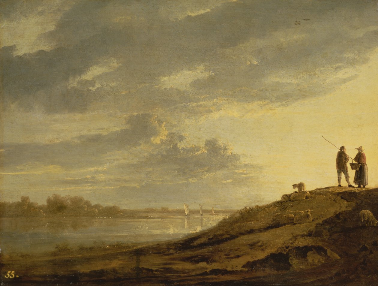Solnedgang over en elv, 1650-tallet (panel) av Aelbert Cuyp