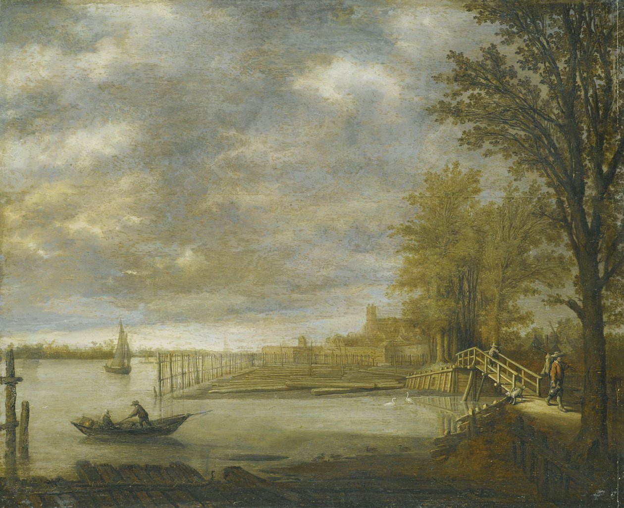 Utsikt over Dordrecht fra sør, i forgrunnen tømmergårdene av Aelbert Cuyp