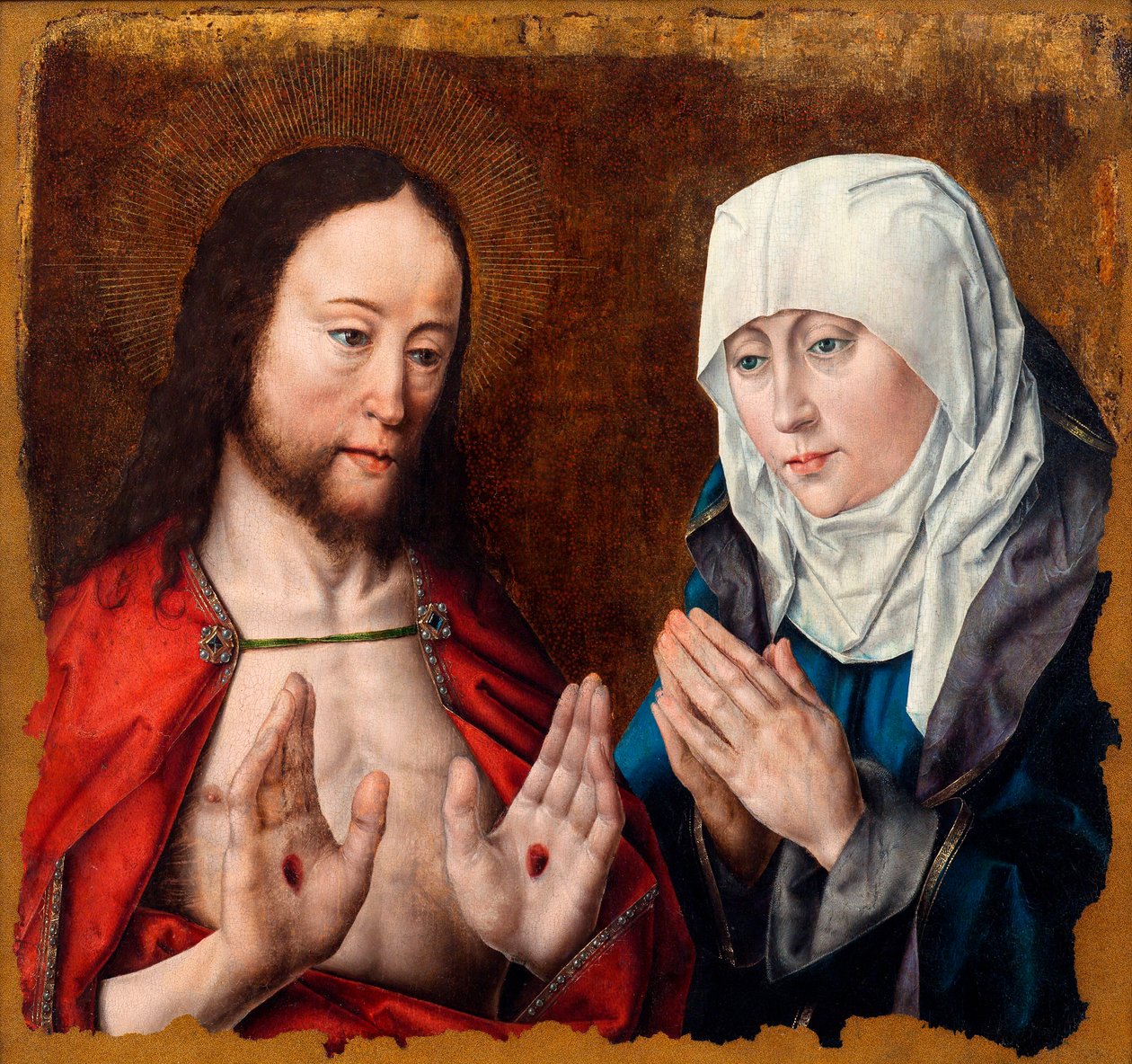 Kristus viser sin mor spikersårene i hendene, ca. 1490. av Aelbrecht Bouts