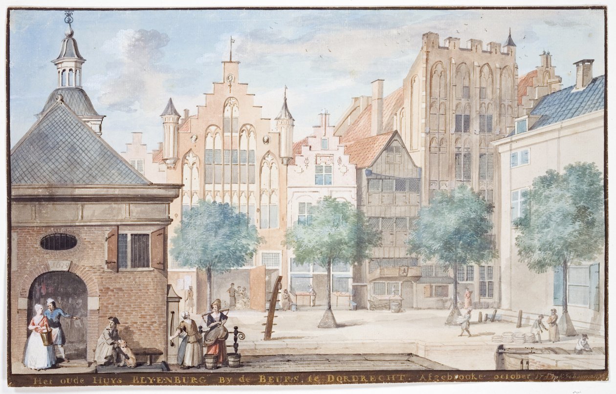 Utsikt over Wijnstraat, Dordrecht 1745 av Aert Schouman