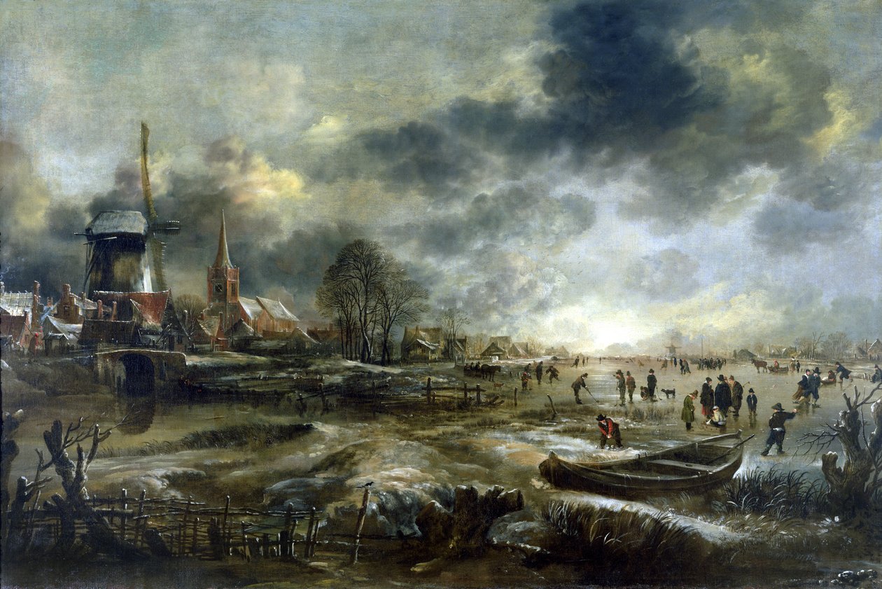 Frossen elvescene av Aert van der Neer