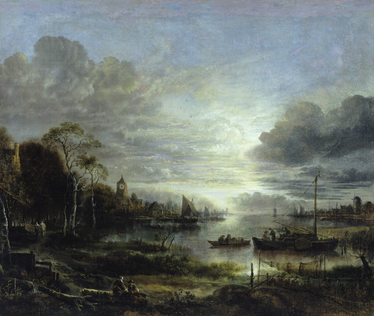 Landskap i måneskinn av Aert van der Neer