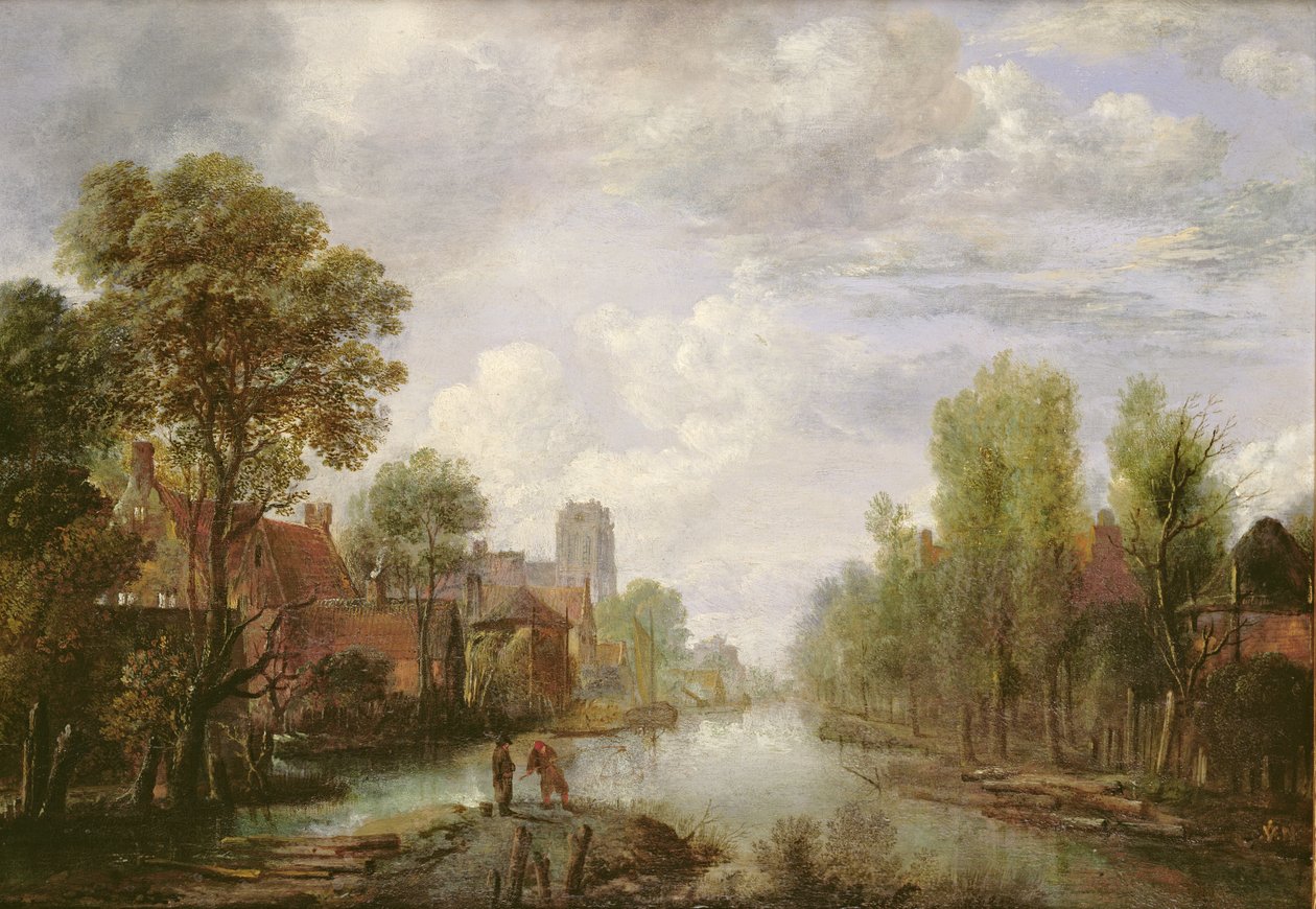 Landskap med kanal (panel) av Aert van der Neer
