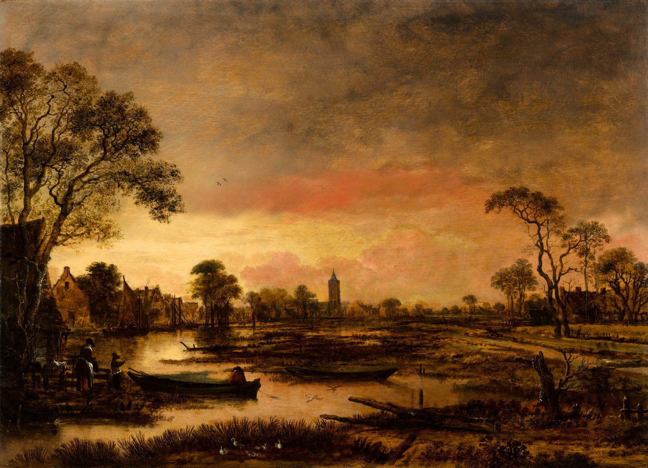 Elvelandskap av Aert van der Neer