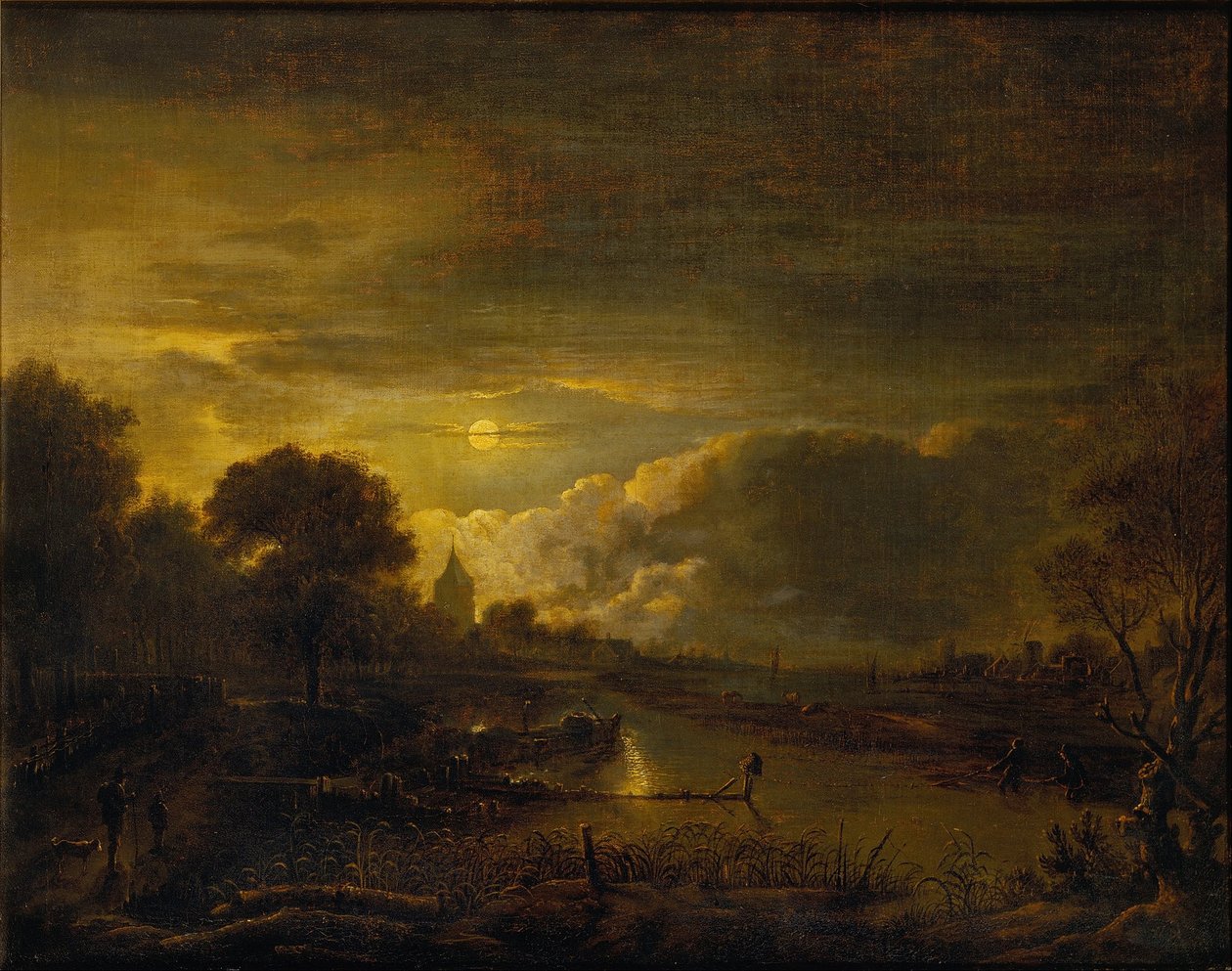 River Scene av Moonlight av Aert van der Neer