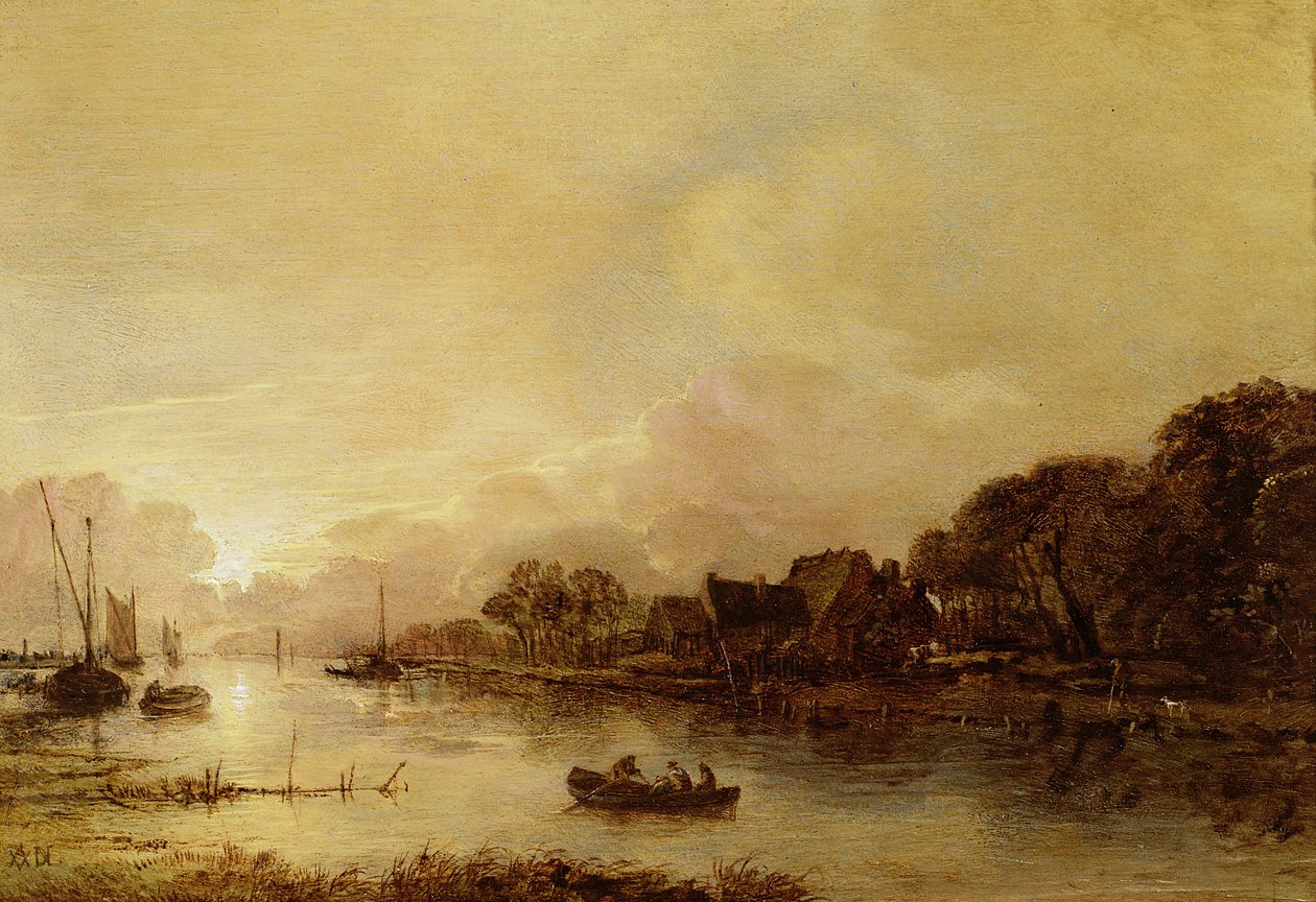 Elvelandskap av Aert van der Neer