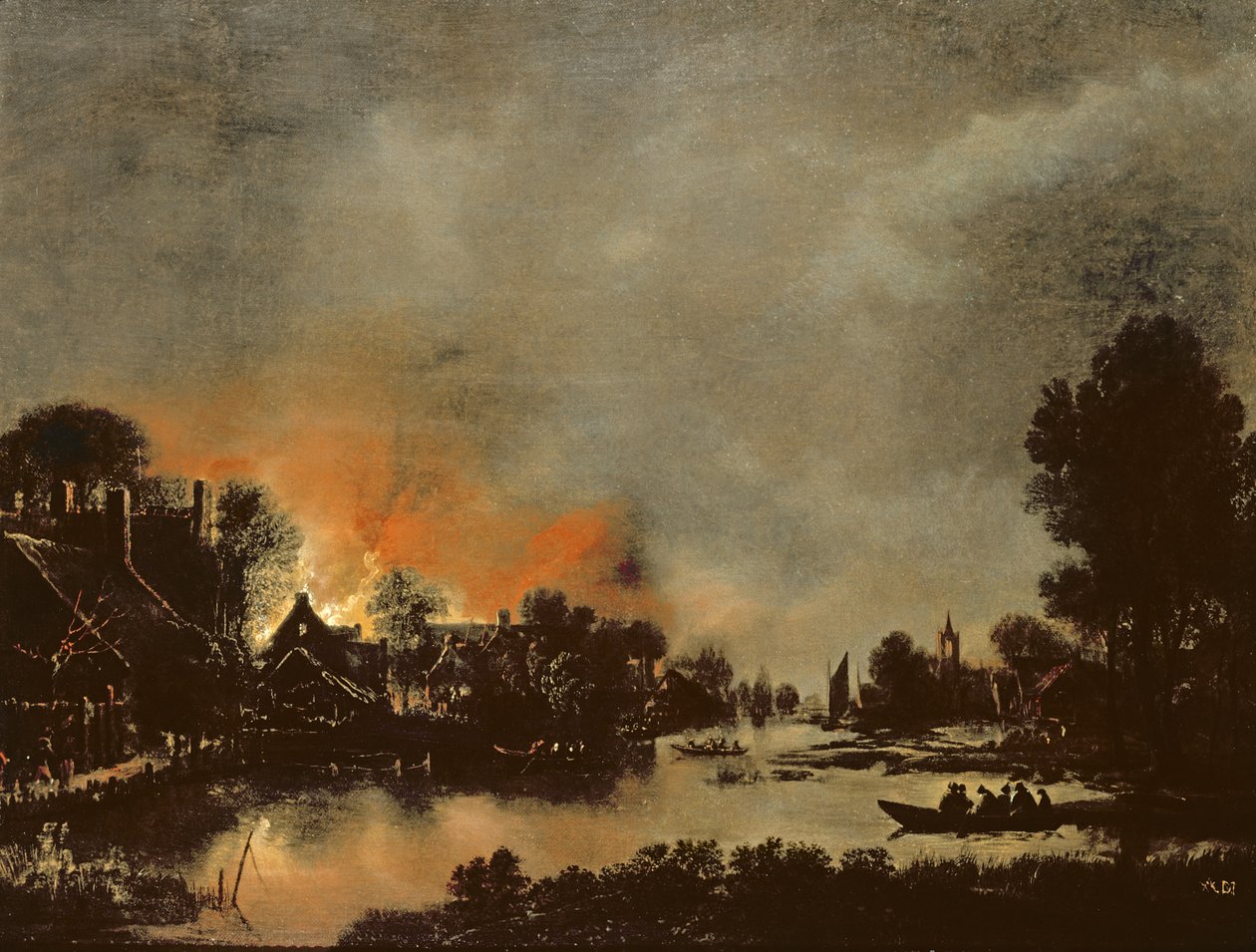 Landsby i brann av Aert van der Neer