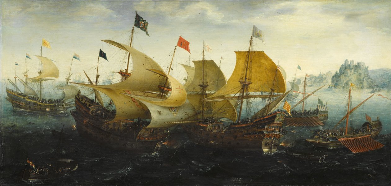 Slaget ved Cadiz (nederlandske og engelske skip angriper den spanske armadaen) av Aert Anthonisz