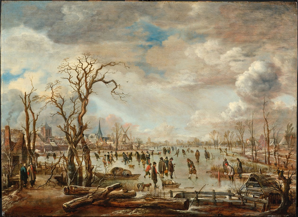 Vinterlandskap med isfornøyelser, ca. 1655 av Aert van der Neer