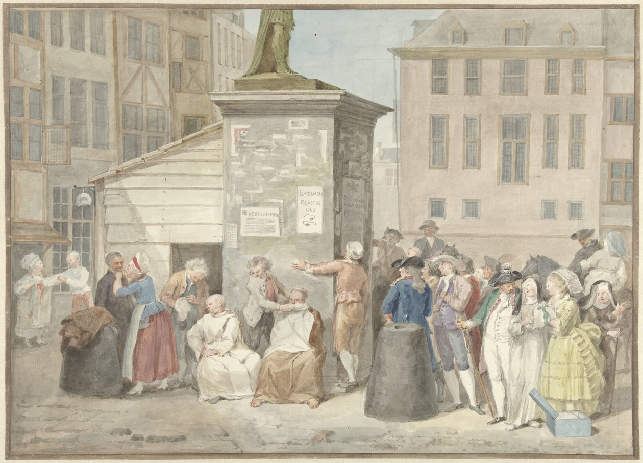 Torg med munker og nonner under revolusjonen i Belgia, 20. oktober 1787 av Aert Schouman (signed by artist)