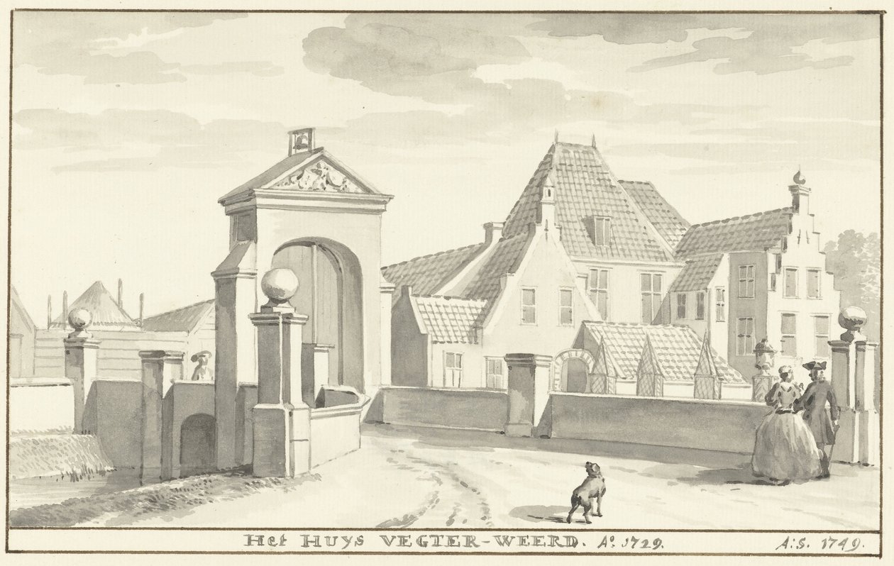 Havezathe Vechterweerd nær Zwolle i 1729 Het HUYS VEGTER-WEERD Ao 1729 (tittel på objekt) av Aert Schouman