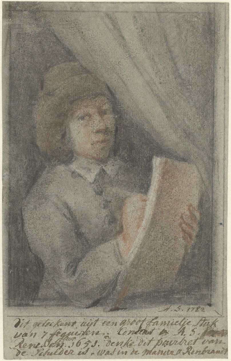 Detalj av et maleri med selvportrettet av Constantine Daniel à Renesse av Aert Schouman