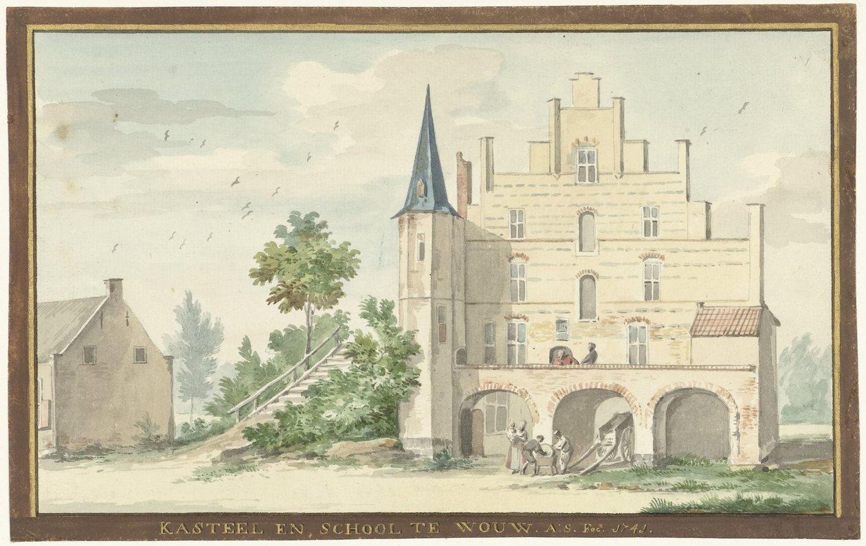 Slottet og skolen i Wouw SLOTT OG SKOLE I WOW (tittel på objekt) av Aert Schouman