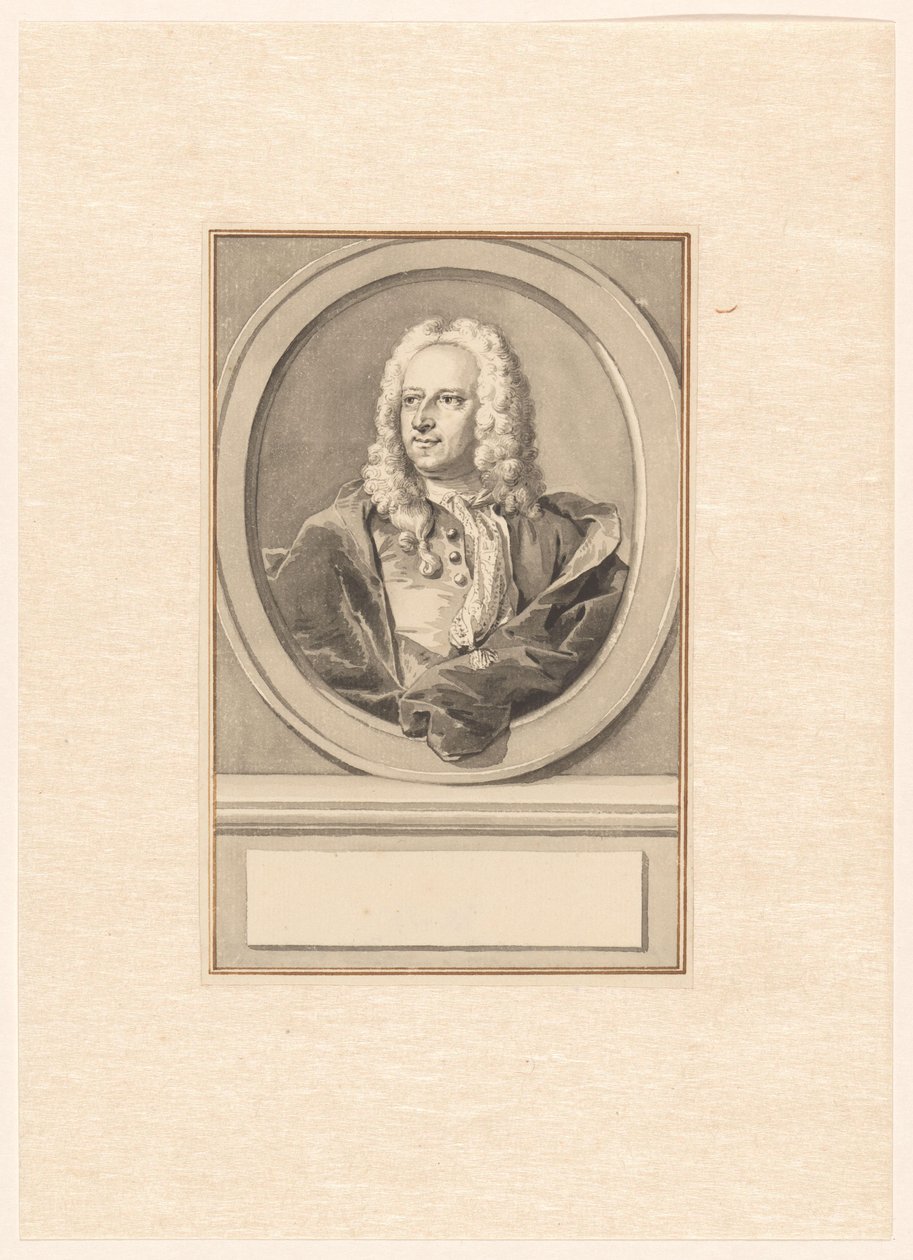 Portrett av Abraham van Hoey, i oval, til venstre av Aert Schouman