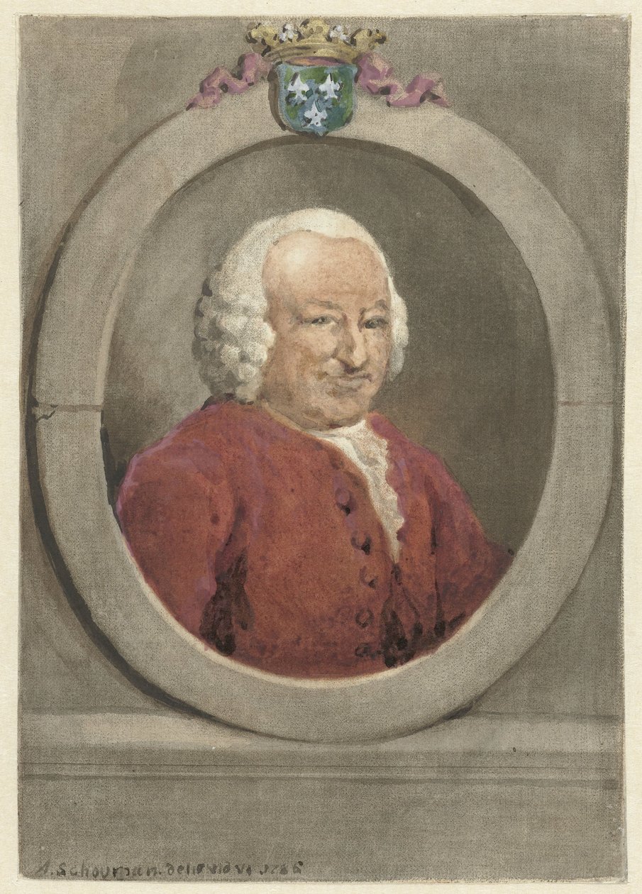 Portrett av Johan Hudde Dedel, i oval, til høyre av Aert Schouman