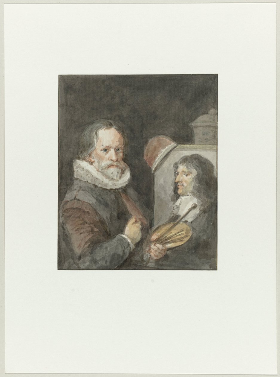 Portrett av Michiel van Mierevelt, mens han Jacob Willemsz. Delff maler av Aert Schouman