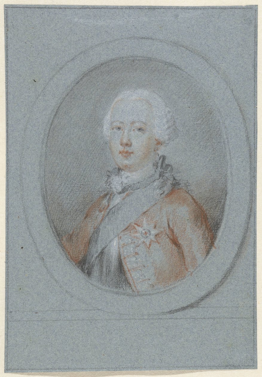 Portrett av en mann med ramme og ridderskap, til høyre i oval av Aert Schouman