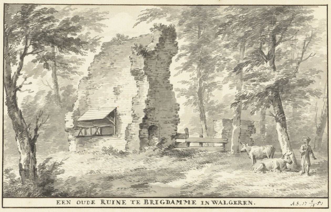 Ruiner ved Brigdamme på Walcheren En gammel ruin ved Brigdamme i Walgeren (tittel på objekt) av Aert Schouman