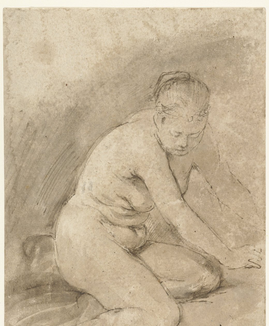 Knelende naken kvinne med utstrakte armer av Aert de Gelder (attributed to)