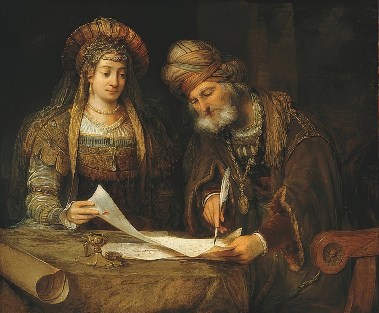 Ester og Mordechai. 1675 av Aernt de Gelder