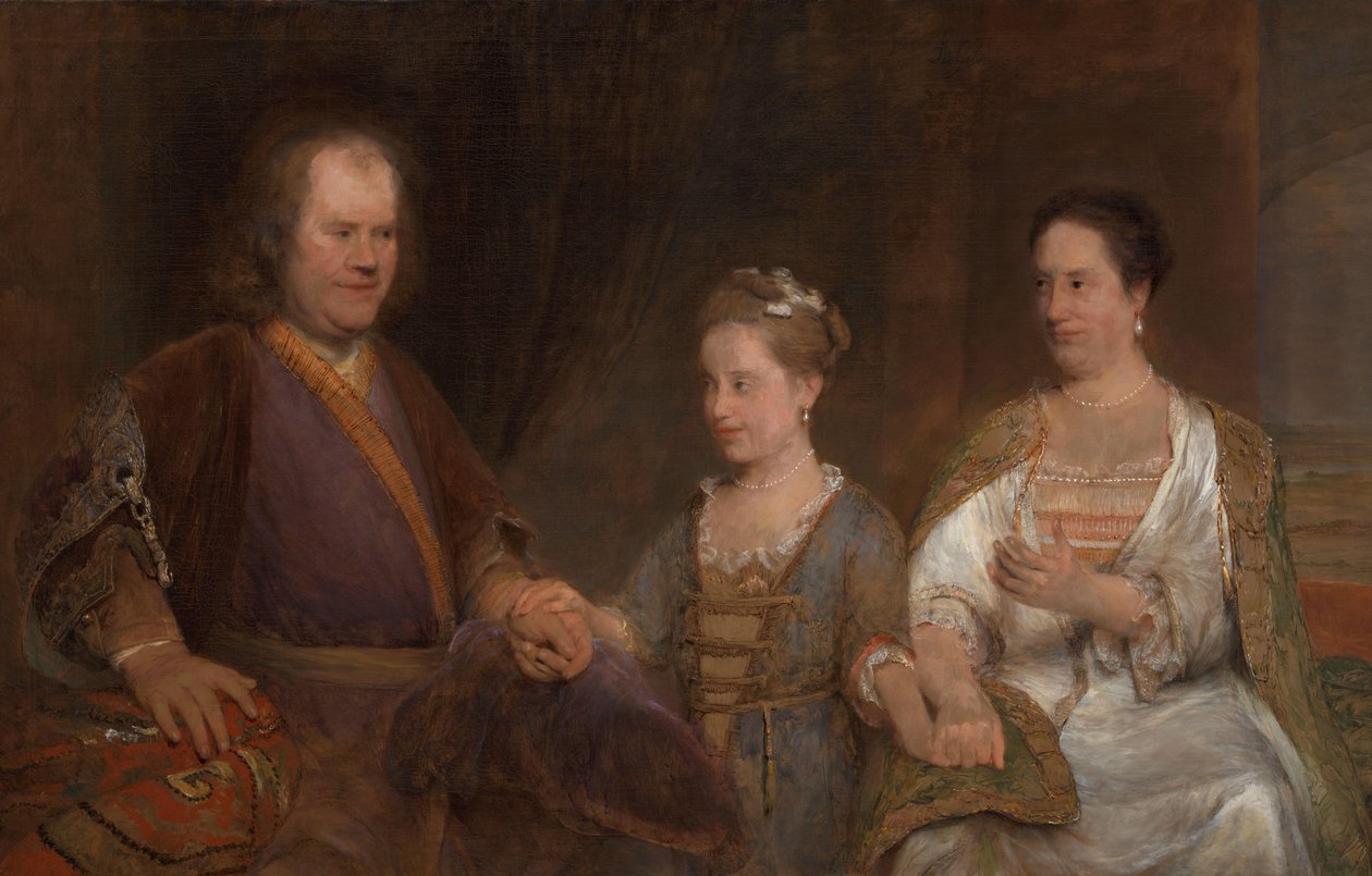 Hermanus Boerhaave (1668-1738), professor i medisin ved Universitetet i Leiden, med sin kone Maria Drolenvaux (1686-1746) og deres datter Johanna Maria (1712-91) av Aernt de Gelder