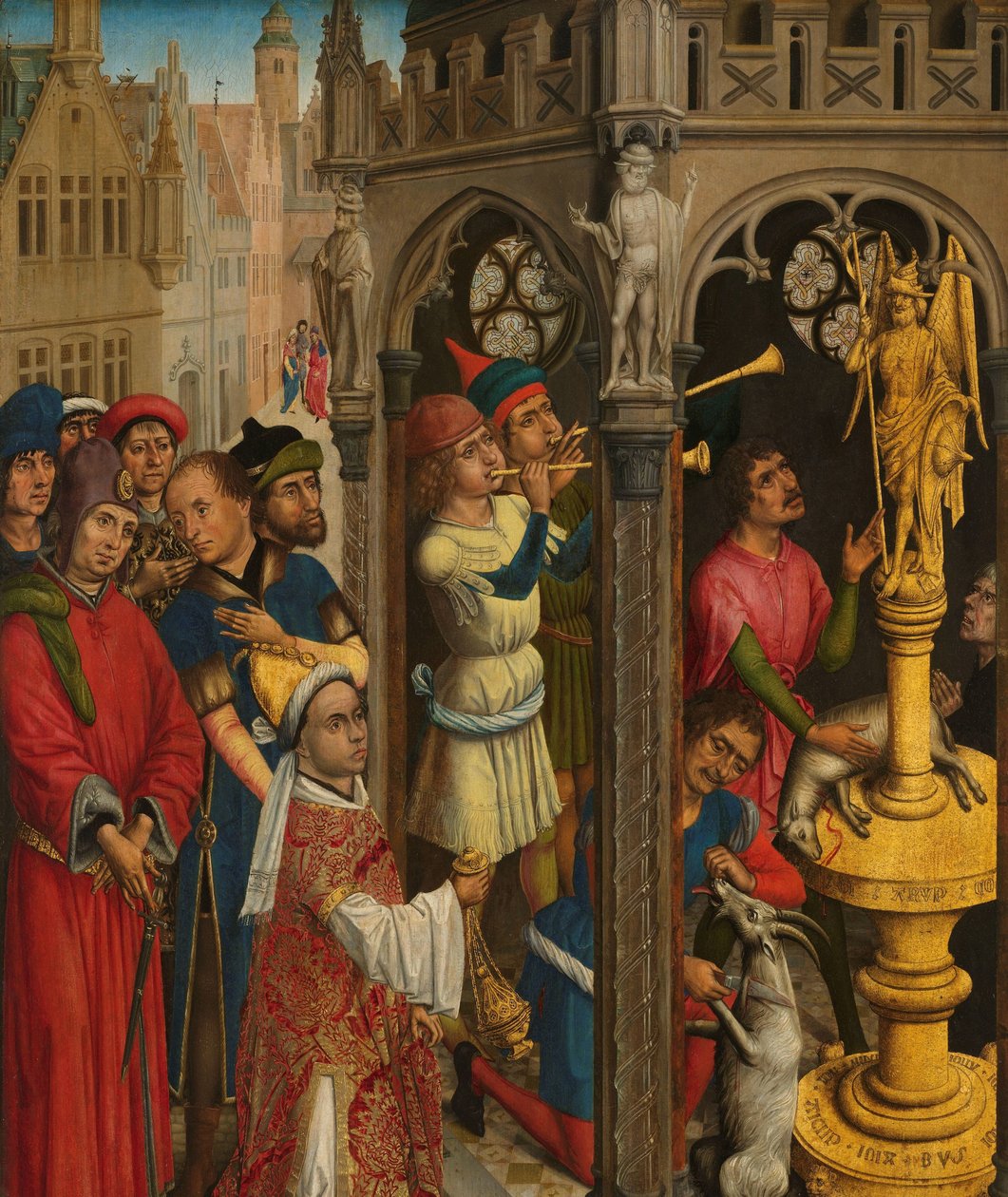 Augustine ofrer til et idol av manikeerne (?) av Aert van den Bossche (attributed to)