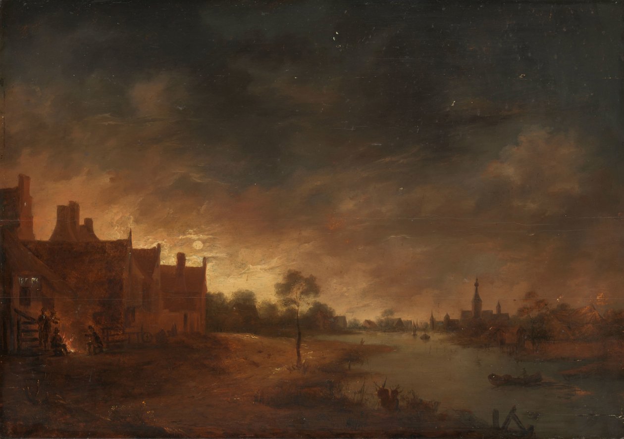 River View by Moonlight av Aert van der Neer (copy after)