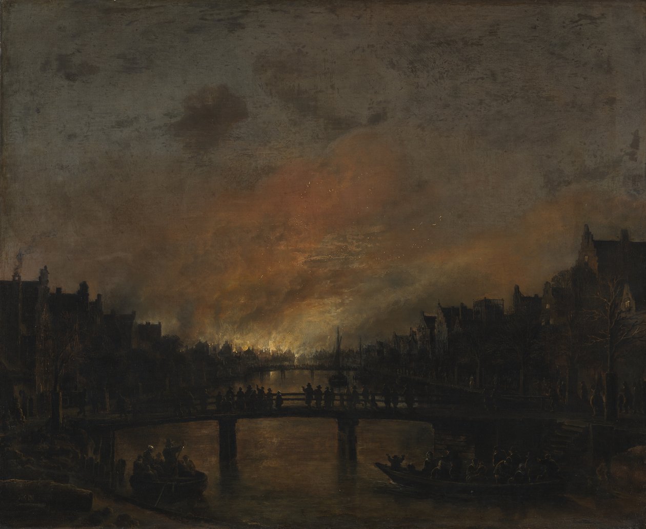 Brann i Amsterdam by Night av Aert van der Neer