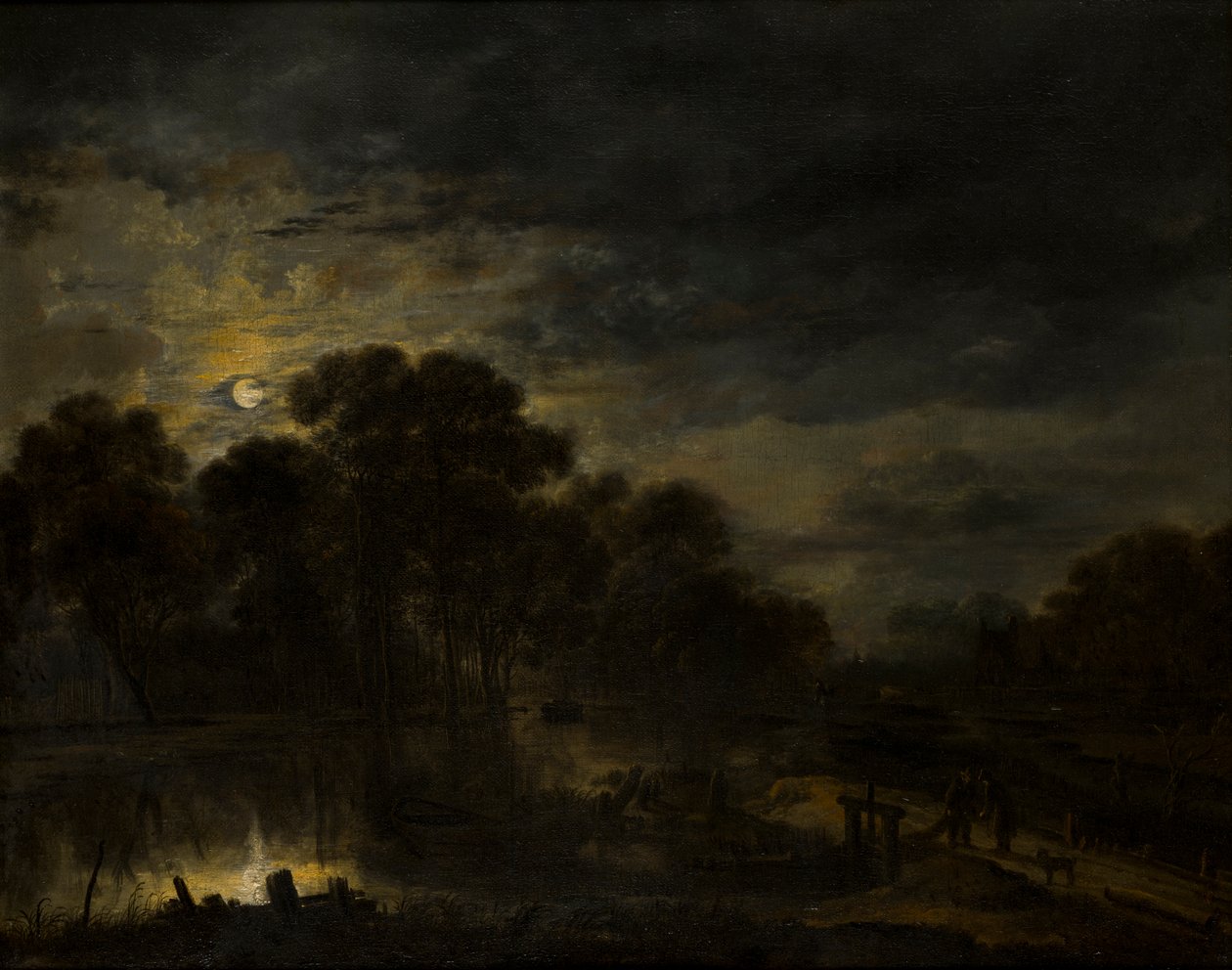 Elvelandskap av Moonlight, ca. 1623-77 (olje på lerret) av Aert van der Neer
