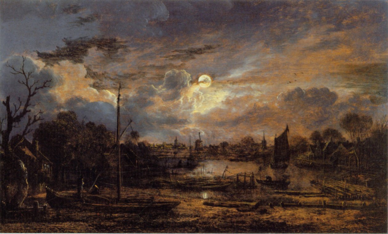 Elvelandskap med Moonshine av Aert van der Neer