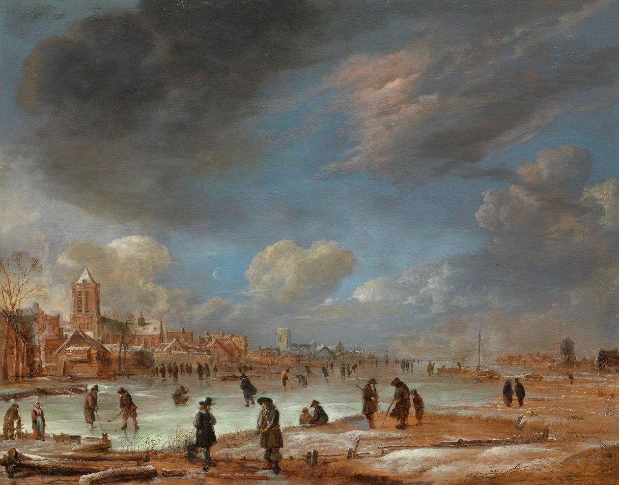 Elveutsikt om vinteren, 1655-60 av Aert van der Neer