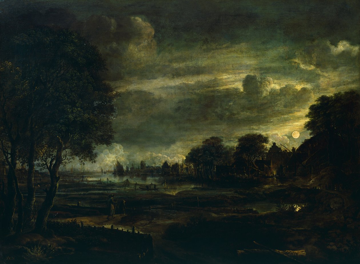 Landsby i måneskinn, av Aert van der Neer (1603-1677) av Aert van der Neer