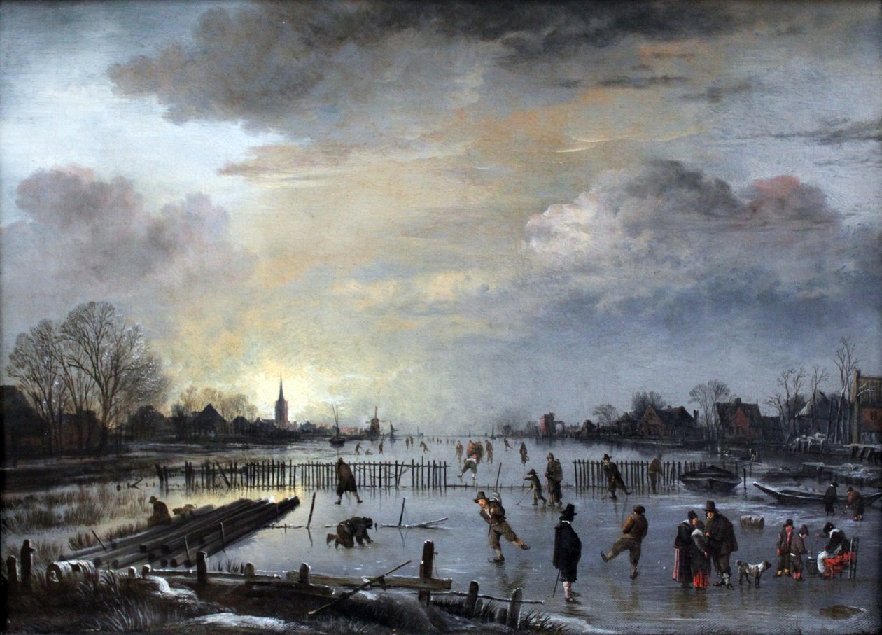 Vinterlandskap med skatere av Aert van der Neer