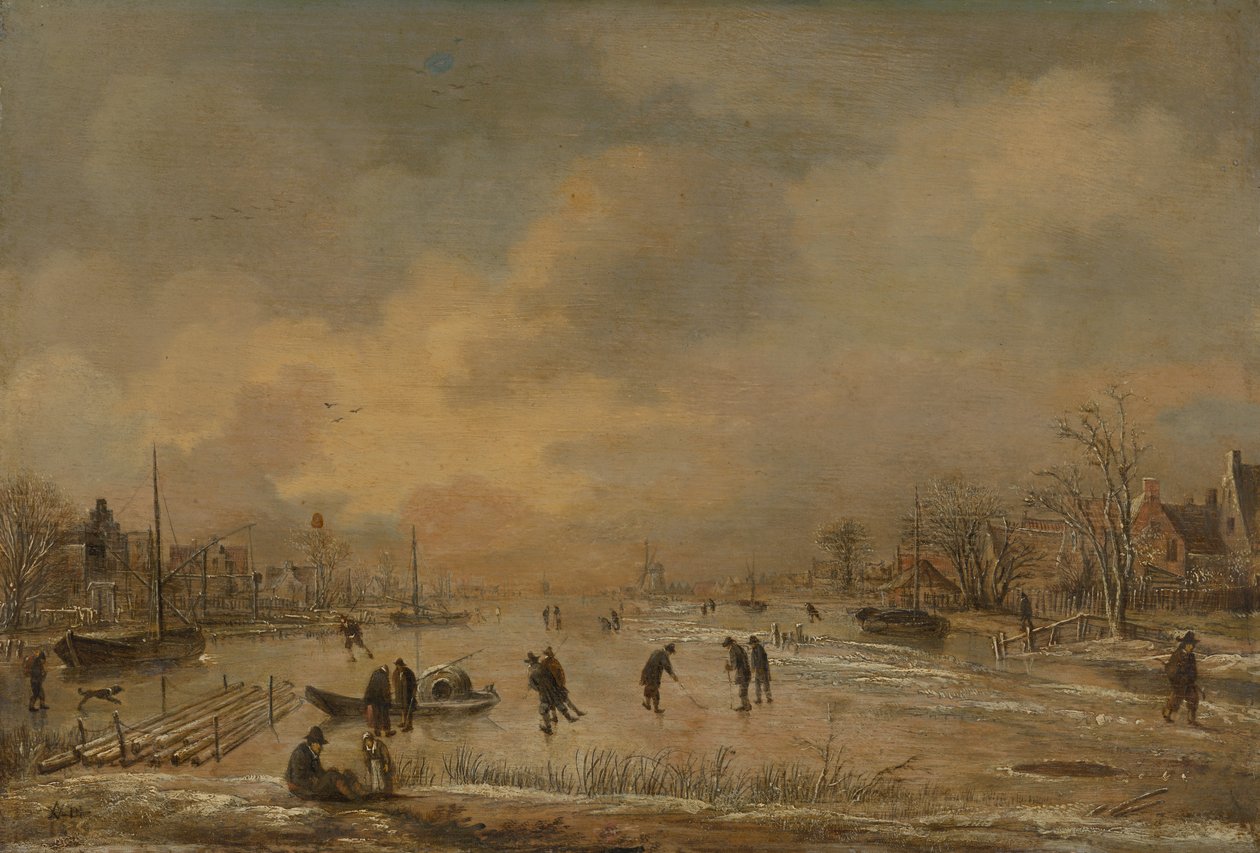 Vinterlandskap med hus av Aert van der Neer