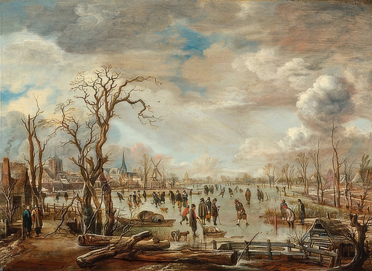 Vinterlandskap med isglede. Rundt 1655 av Aert van der Neer