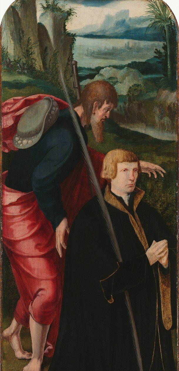 Oppreisningen av Lasarus Indre venstre fløy av en triptyk med den mannlige giveren og St James the Greater av Aertgen Claesz van Leyden (attributed to)