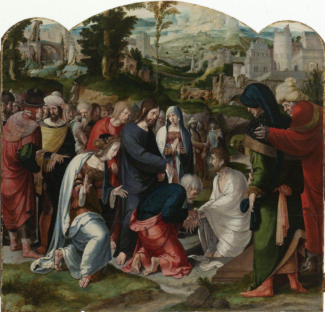The Raising of Lazarus, midtpanelet til triptyken, ca. 1530 av Aertgen Claesz van Leyden
